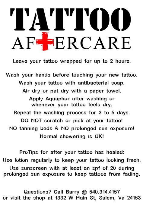 Printable Tattoo Aftercare Instructions